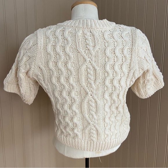 Zara Cotton Blend Knit Cropped Cardigan In Cream/Off White Size Small - Picture 4 of 7
